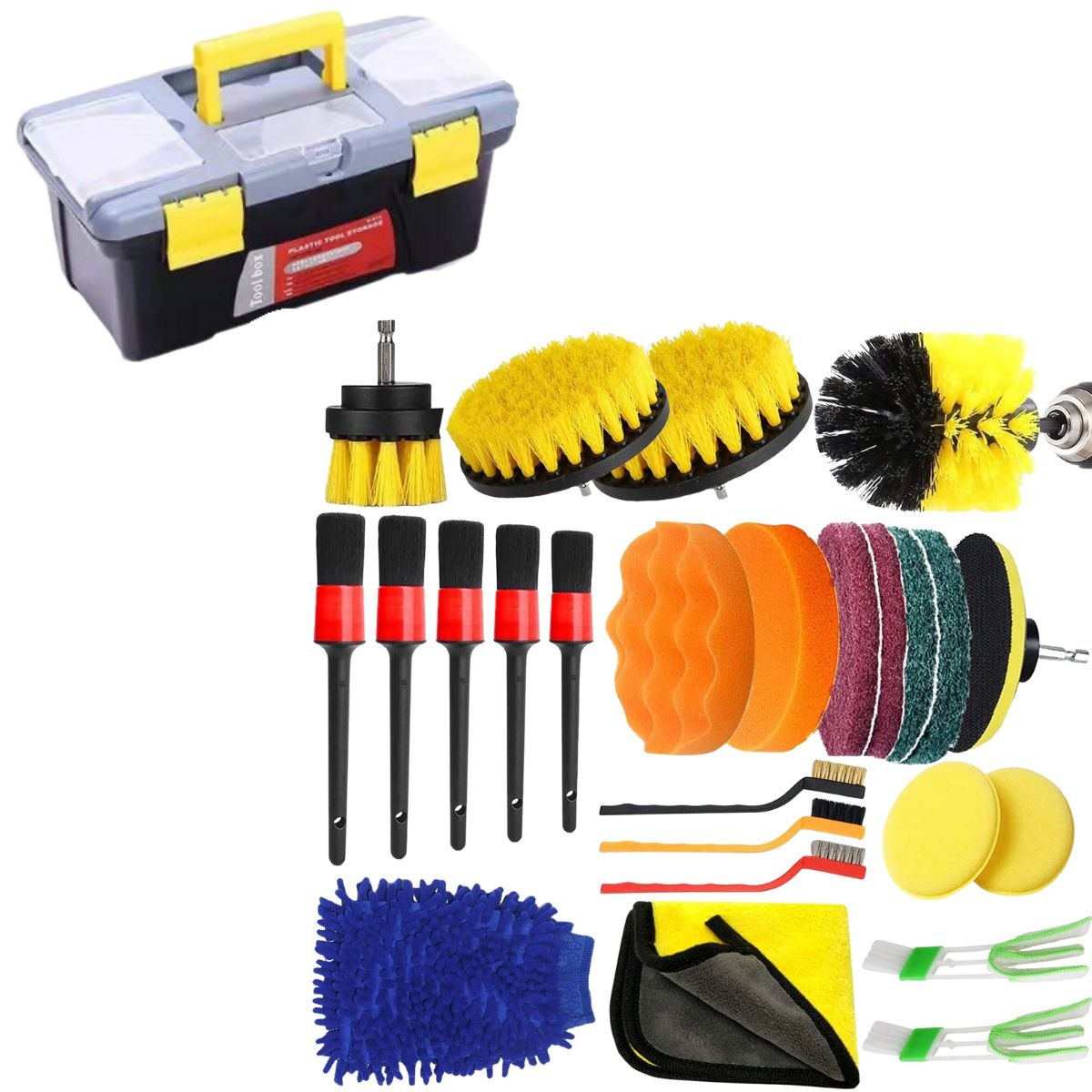 Profesionalni set četki i nastavaka za bušilicu – Detailing & dubinsko čišćenje (20+ dijelova)