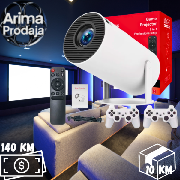 Mini Smart Projektor 2u1 – Gaming & Movie Projektor | Full HD | Android | Daljinski + Dva Džojstika