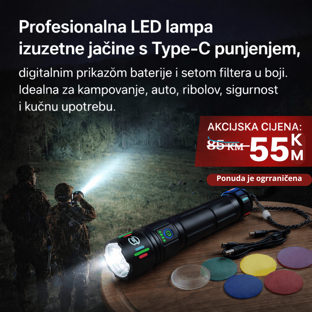 LWLBeam X100 – Profesionalna LED Lampa 100W | 12.000 Lumena | 9000 mAh | Zoom & Renk Lensovi
