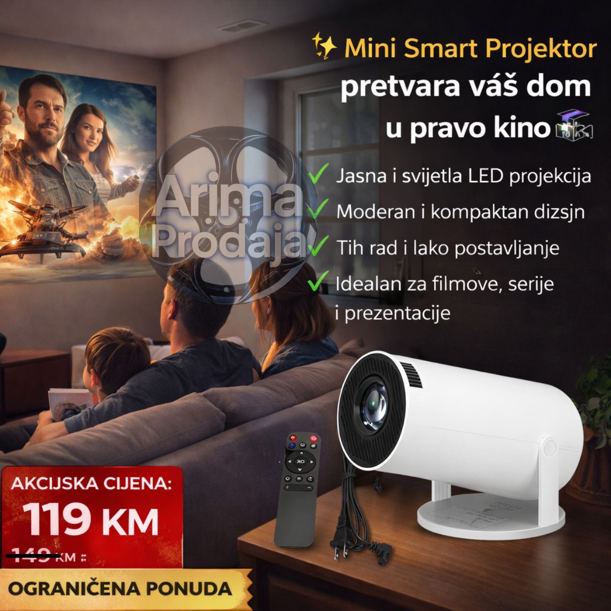 4-1.jpg Mini Smart Projektor za Kućno Kino – Full HD LED Projektor | Idealan za Filmove i Serije