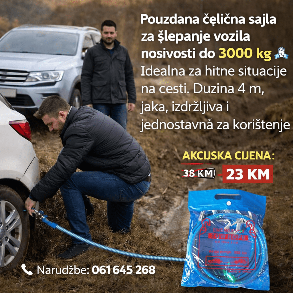 Emergency Tow Rope Pro 🚗🔗 | Čelična Sajla za Šlepanje 3000 kg – Sigurnosno Uže za Auto (4 m)