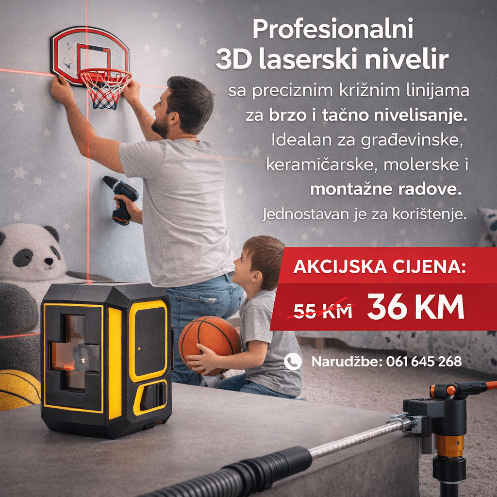 3D Laserski Nivelir – Samonivelirajući Križni Laser sa Baterijom
