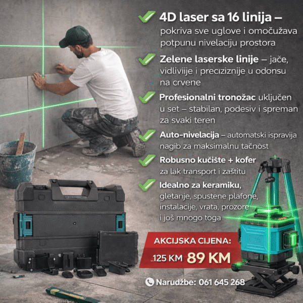 4D LASER SA 16 LINIJA + TRONOŽAC – MAKSIMALNA PRECIZNOST ZA SVAKI POSAO
