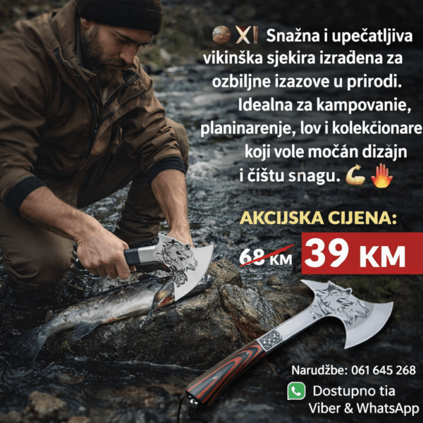 NordicForge™ Viking Sjekira – Masivna Outdoor Sjekira s Graviranom Oštricom