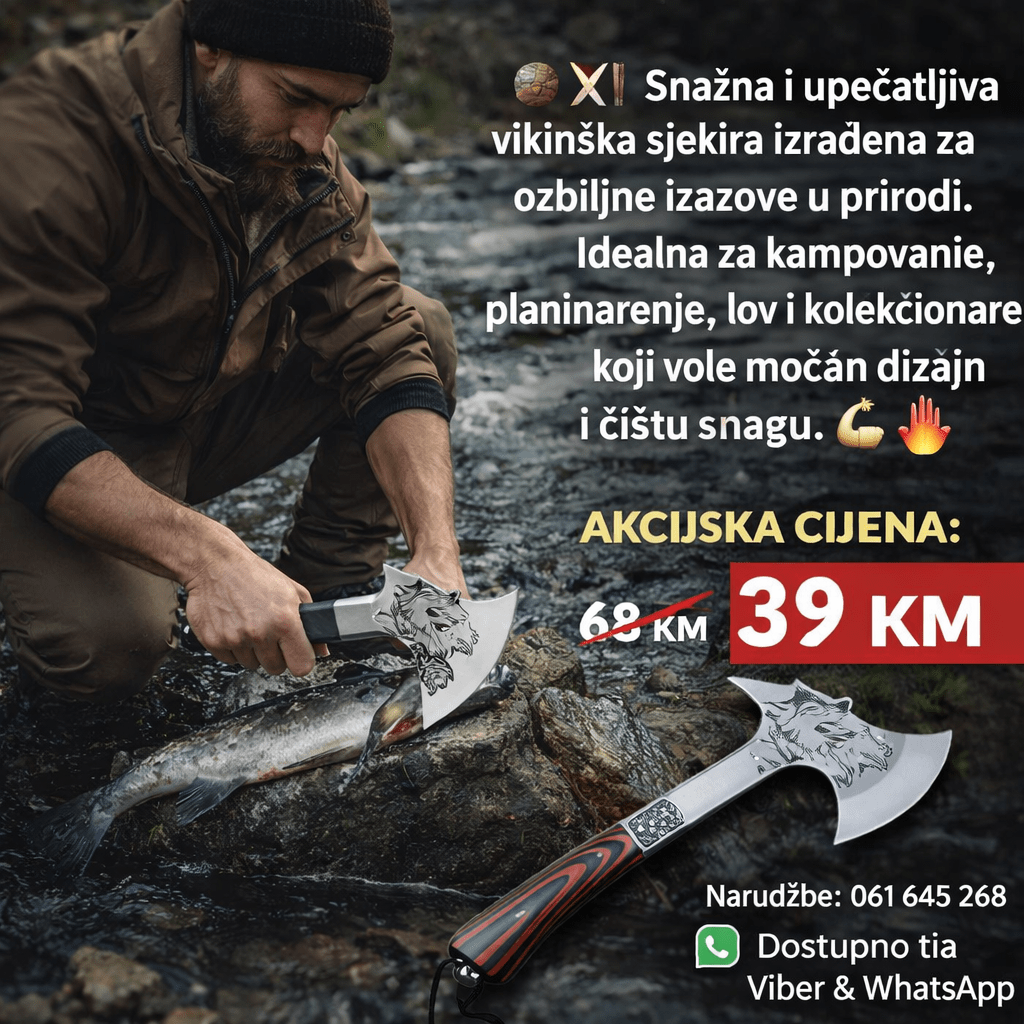 NordicForge™ Viking Sjekira – Masivna Outdoor Sjekira s Graviranom Oštricom