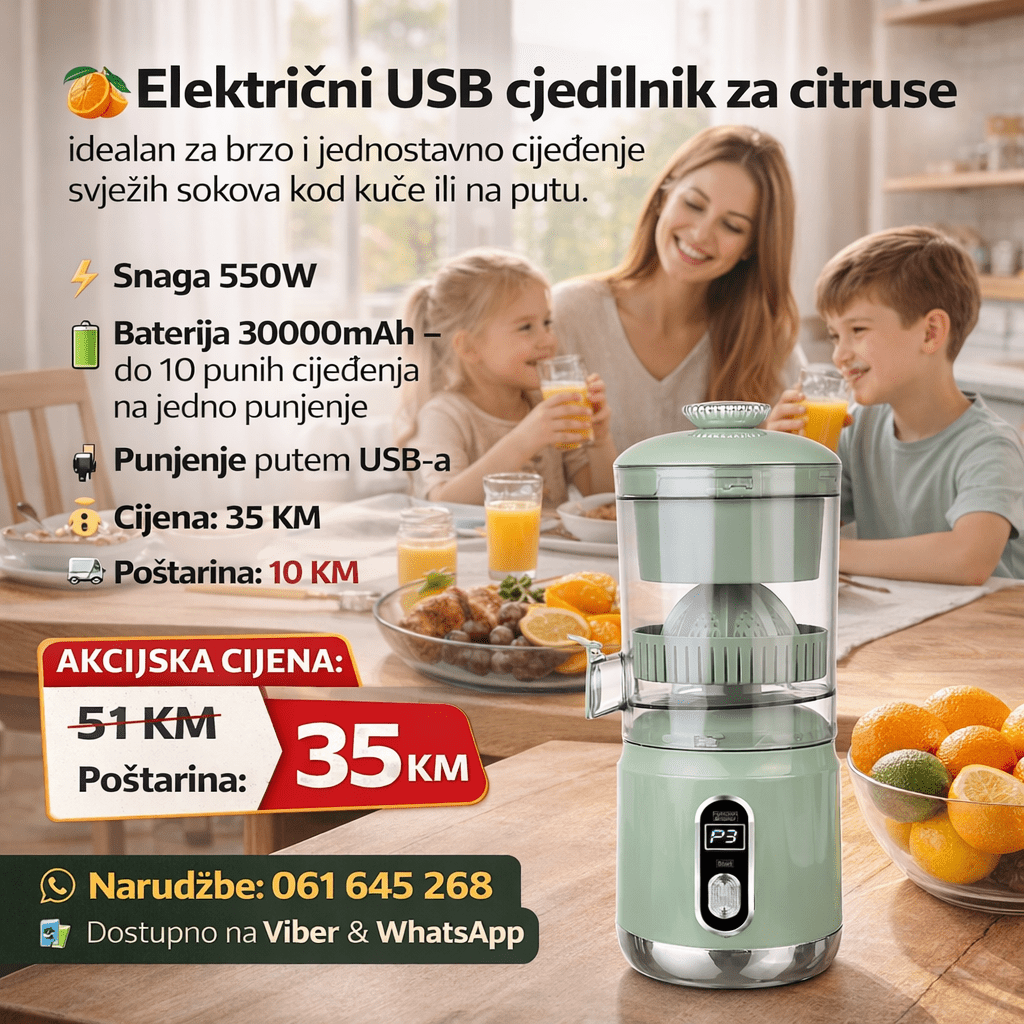 Električni USB Cjedilnik za Citruse 550W | Bežični Sokovnik sa Baterijom 30000mAh