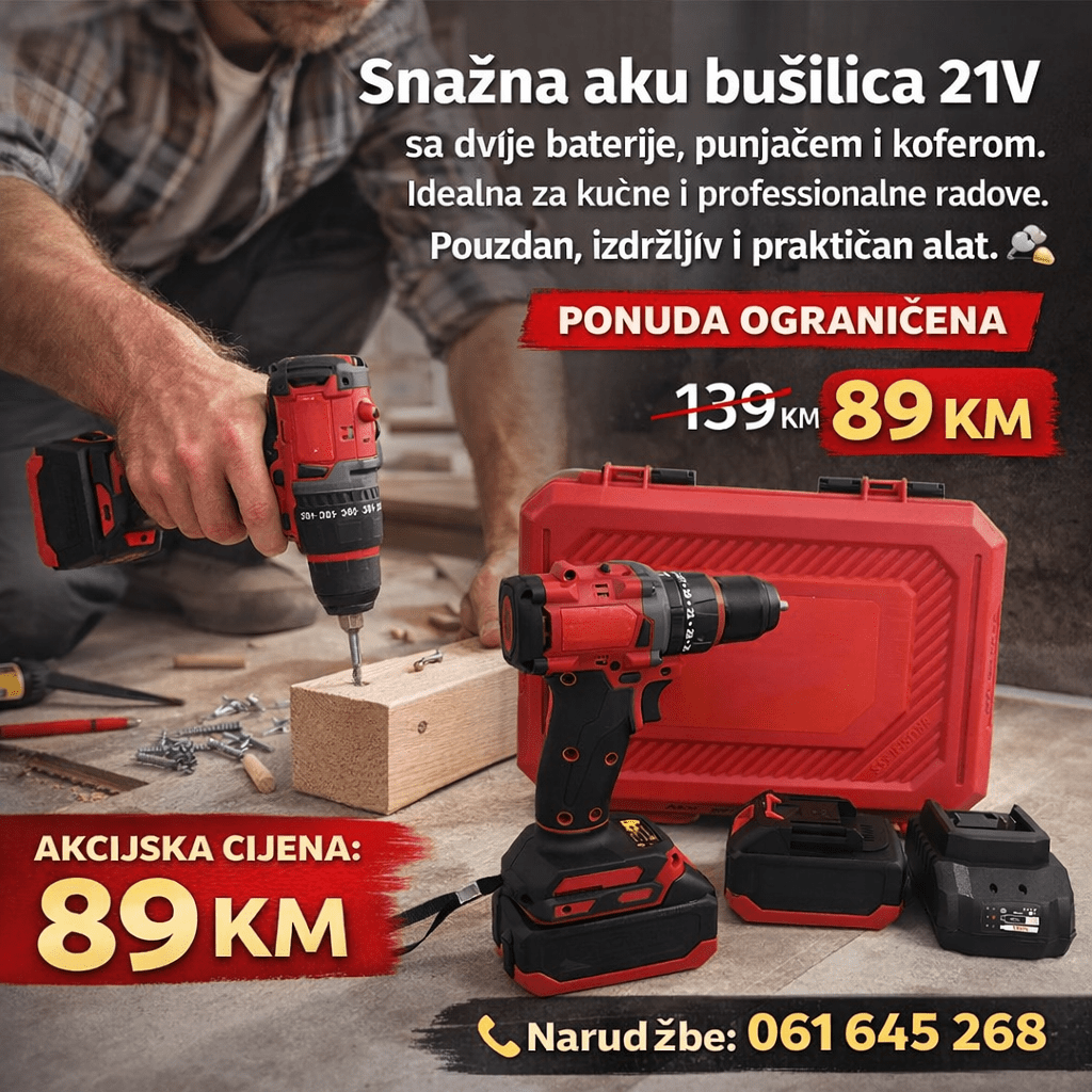 Aku bušilica / odvijač 21V – 2 baterije, kofer i punjač | Snažna i pouzdana