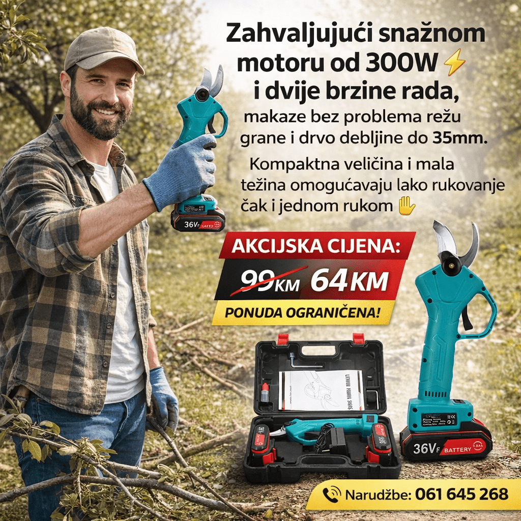 Aku Električne Makaze 21V – 300W | Bežični Rezač Grana 35mm + 2 Baterije