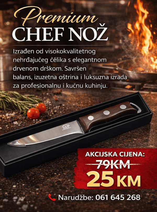 Premium Chef Nož s Drvenom Drškom – Kuhinjski Nož od Nehrđajućeg Čelika | Luksuzna Serija
