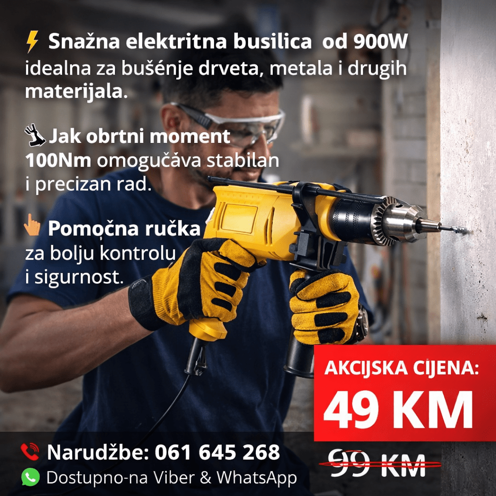 Električna Bušilica 900W sa Pomoćnom Ručkom | 1350 obrtaja | Jak Obrtni Moment