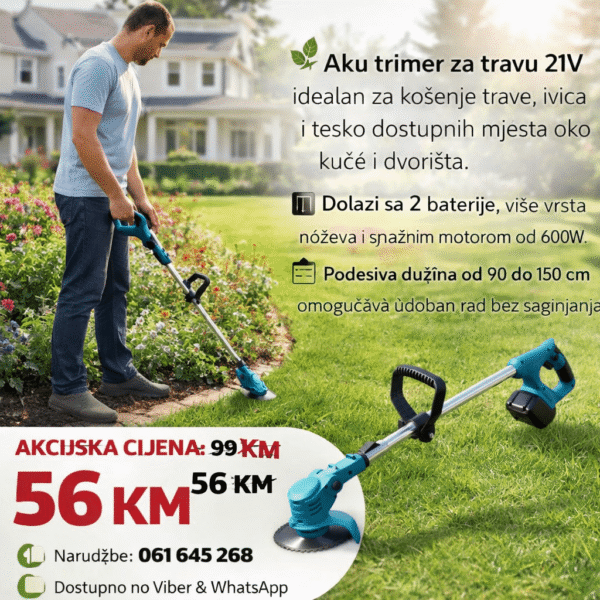 ChatGPT-Image-26.-velj-2026.-01_08_01.png Aku Trimer za Travu 21V | Podesiva Dužina 90–150 cm | Set sa 2 Baterije i Noževima