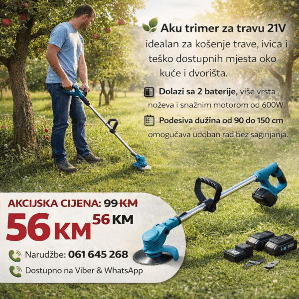 ChatGPT-Image-26.-velj-2026.-01_10_11.png Aku Trimer za Travu 21V | Podesiva Dužina 90–150 cm | Set sa 2 Baterije i Noževima