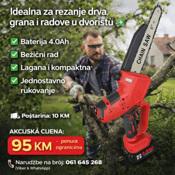 Aku Mini Motorna Pila 8" – Bežična Lančana Pila 4.0Ah Baterija
