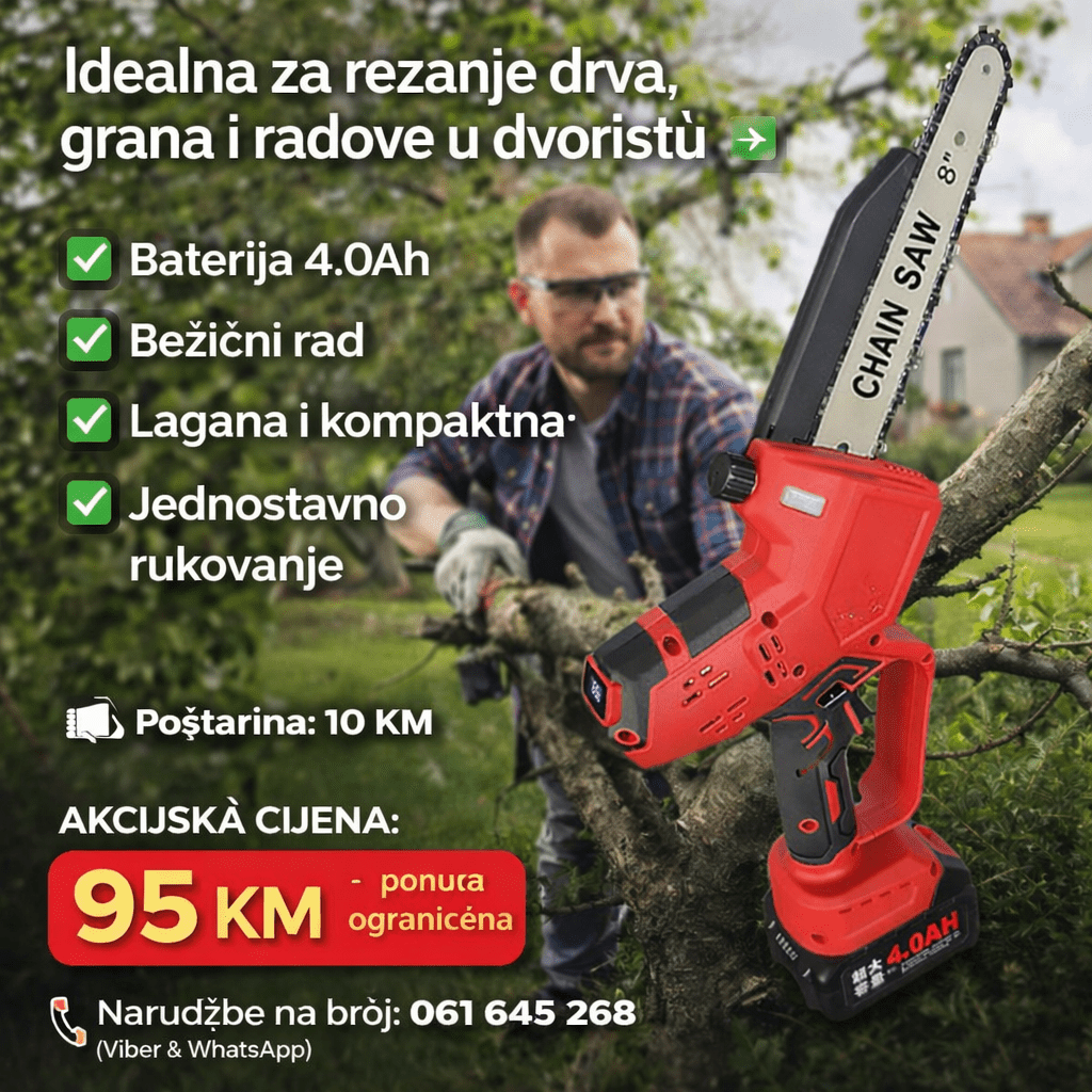 Aku Mini Motorna Pila 8" – Bežična Lančana Pila 4.0Ah Baterija