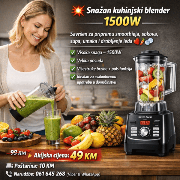 ChatGPT-Image-4.-ozu-2026.-09_08_33.png Silver Crest Blender SC-1589 1500W | Snažan Kuhinjski Blender za Smoothie, Sokove i Led