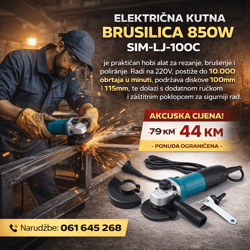 Električna Kutna Brusilica 850W SIM-LJ-100C | 100mm / 115mm | 10.000 RPM | 220V