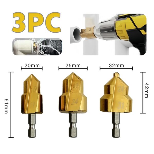Set Stepenastih Burgija 3u1 (20mm, 25mm, 32mm) – Profesionalne Burgije za PVC, Plastiku i Drvo