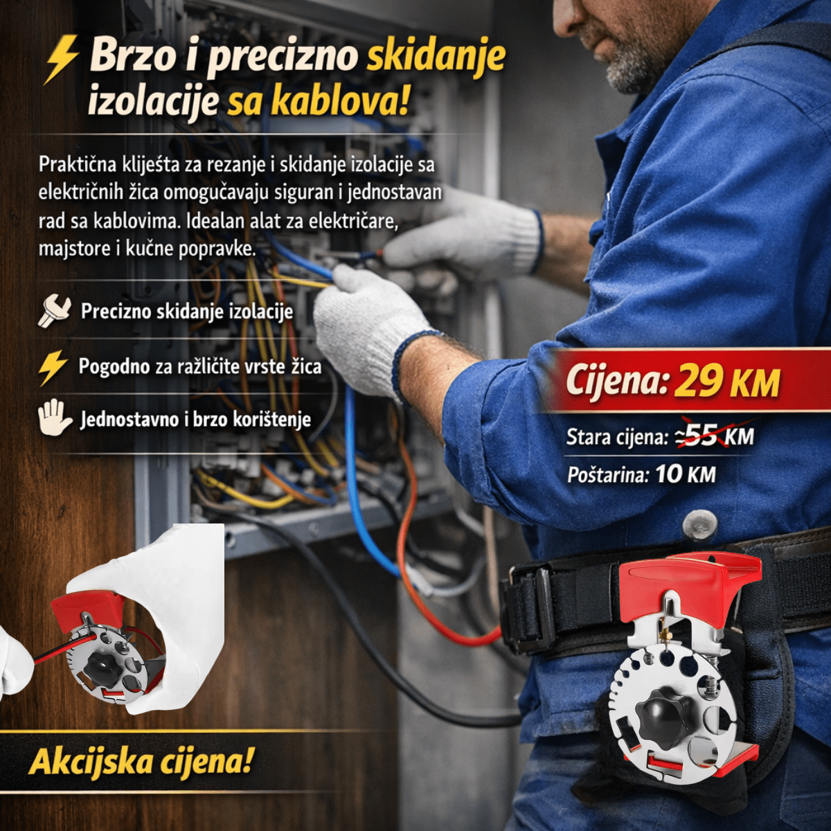 ALAT za Skidanje Izolacije sa Žice | Sjekač i Skidač izolacije sa Kablova za Električare