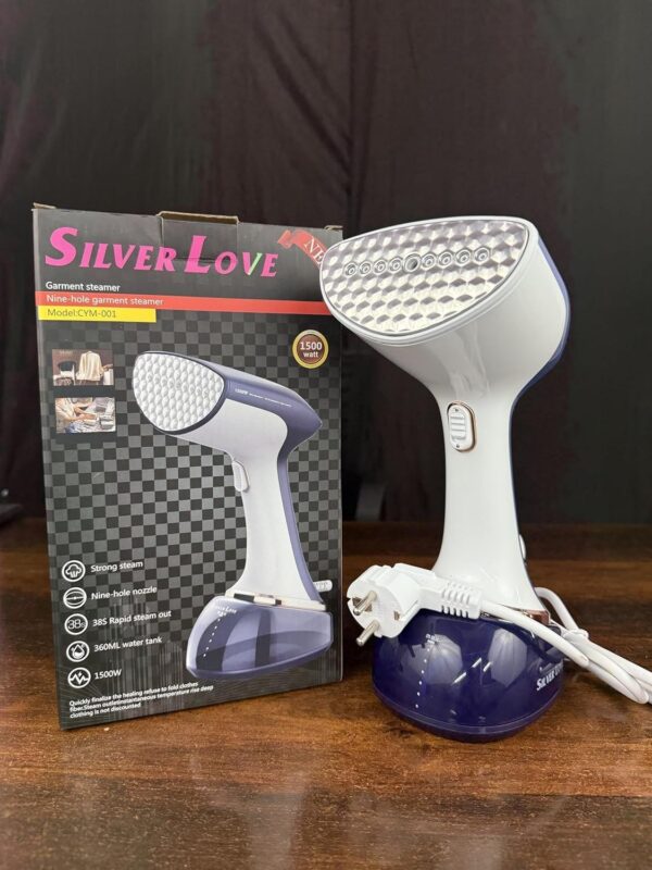 handheld-garment-steamer-for-clothes-360ml-tank-measuring-cup-brush-vertical-horizontal-steam-iron-f-2.jpg Silver Love CYM-001 Ručni Parni Peglač 1500W – 360ml Rezervoar | Brzo Uklanjanje Nabora