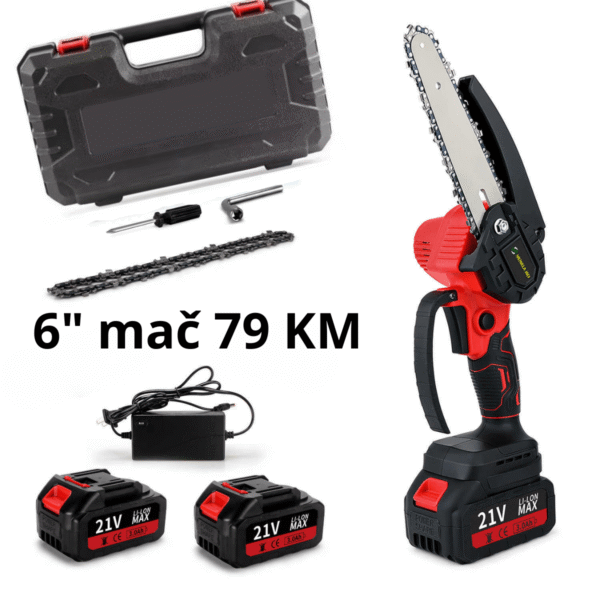 motorka-mala-1.png Aku mini lančana pila 6″ 21V – Bežična motorna pila sa 2 baterije i koferom